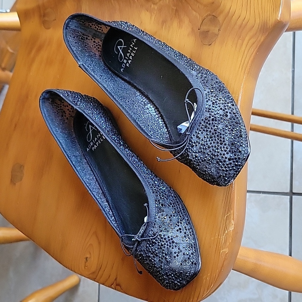 Adrianna Papell Black Flat Shoes with Rhinestones